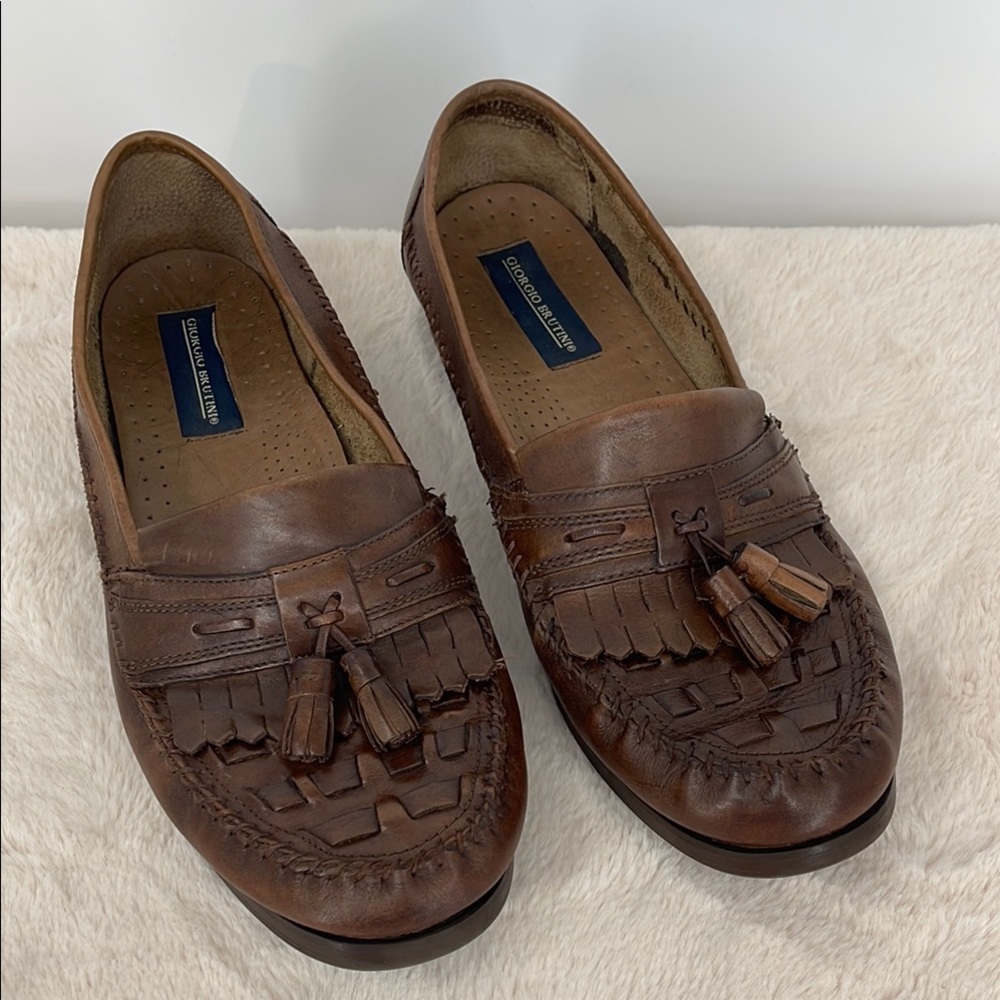 GIORGIO BRUTINI MENS SIZE 12M Brown Leather Tassel Loafers